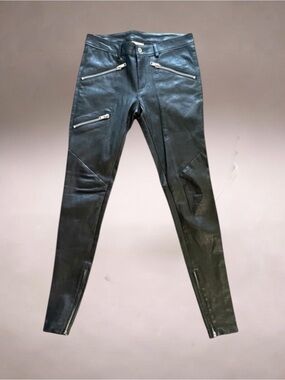 MASON BY MICHELLE MASON LAMBSKIN LEATHER ZIPPER BIKER PANTS